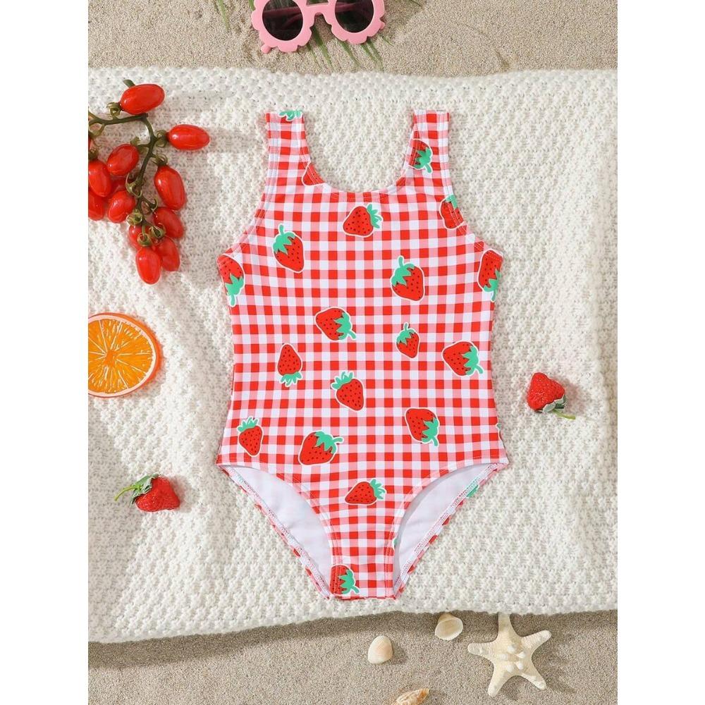 Girls One Piece Swimsuit Cute Cartoon Colorful Flower Print Sleeveless Swimwear Kids Summer Beach Bathing Suit