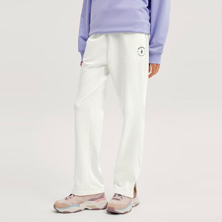 Skechers Yazan Series Solid Color Mid Waist Loose Straight Casual Pants Women bottoms Cotton-Candy-White L423W150-0074