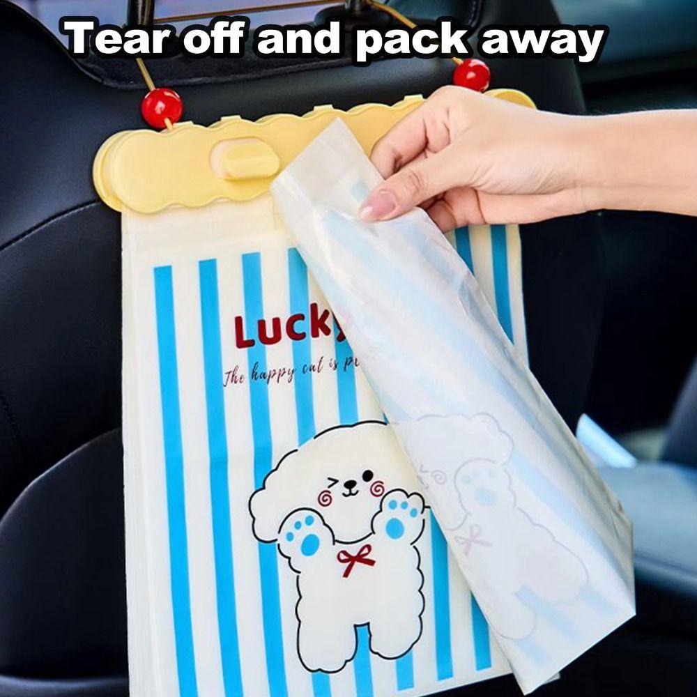 20 Pièces Sac à Ordures Portable Suspendable pour Voiture Dessin Animé Sac de Rangement Épais pour Voiture avec Support Sac à Ordures pour Bord de Table