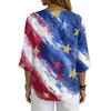Women's Casual V-Neck Button Three-Quarter Sleeve Fourth of Print Pullover T-Shirt