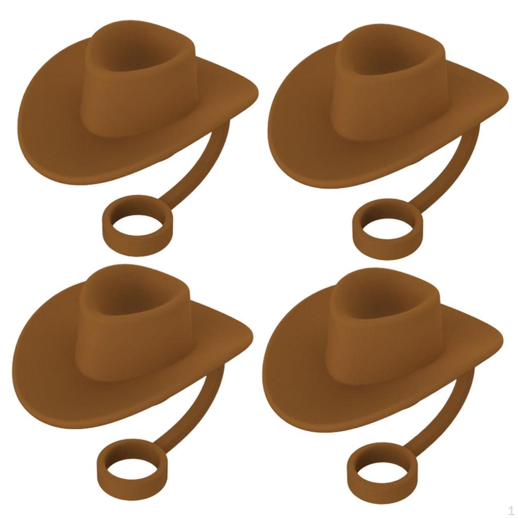 4 Pieces Straw Covers Cap Cowboy Hat Shaped Silicone Dust Plug for Camping