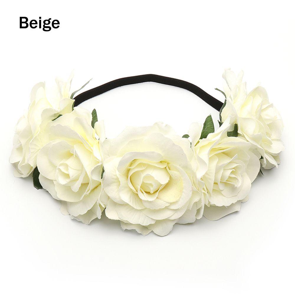 

Women Hair Accessories Rose Flower Garland Wedding Hairband Bridal Headwear Elastic Wreath Headband