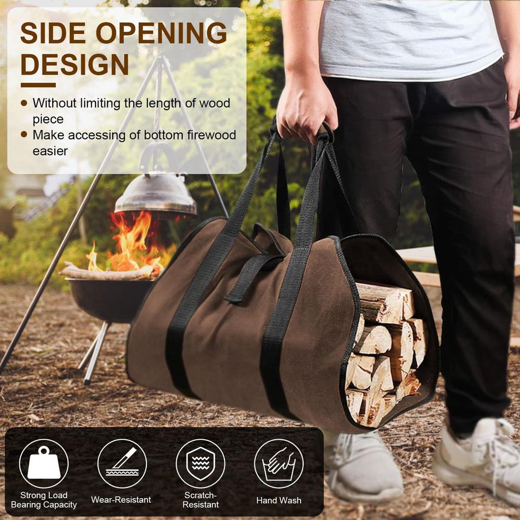 For Firewood Carrier Bag with Handle Durable Wear-Resistant Fireplace Logs Holder Side Opening Wood Storage Carrying Bag