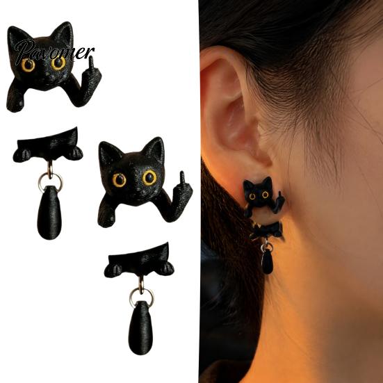 Orecchino Stile Dark Cool 1 Paio Orecchini Gatto Nero Dito Medio per Donne, Gioielli Orecchini Forma Personalizzata Carina Stampati 3D, Gotico Divertente