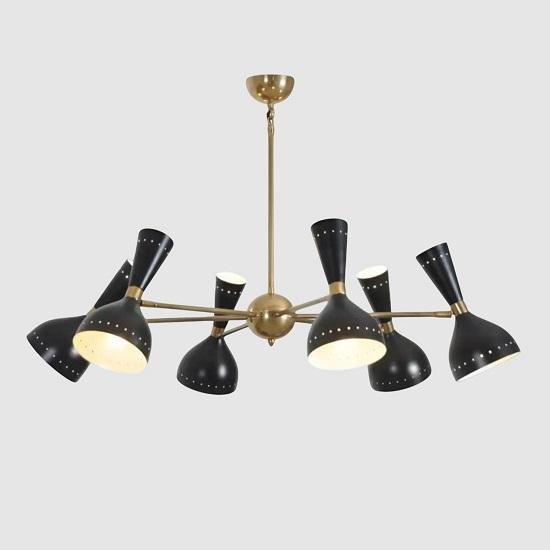 Mid Century Modern Sputnik Chandelier  6 Light Brass Ceiling Fixture Stilnovo Inspired Lighting