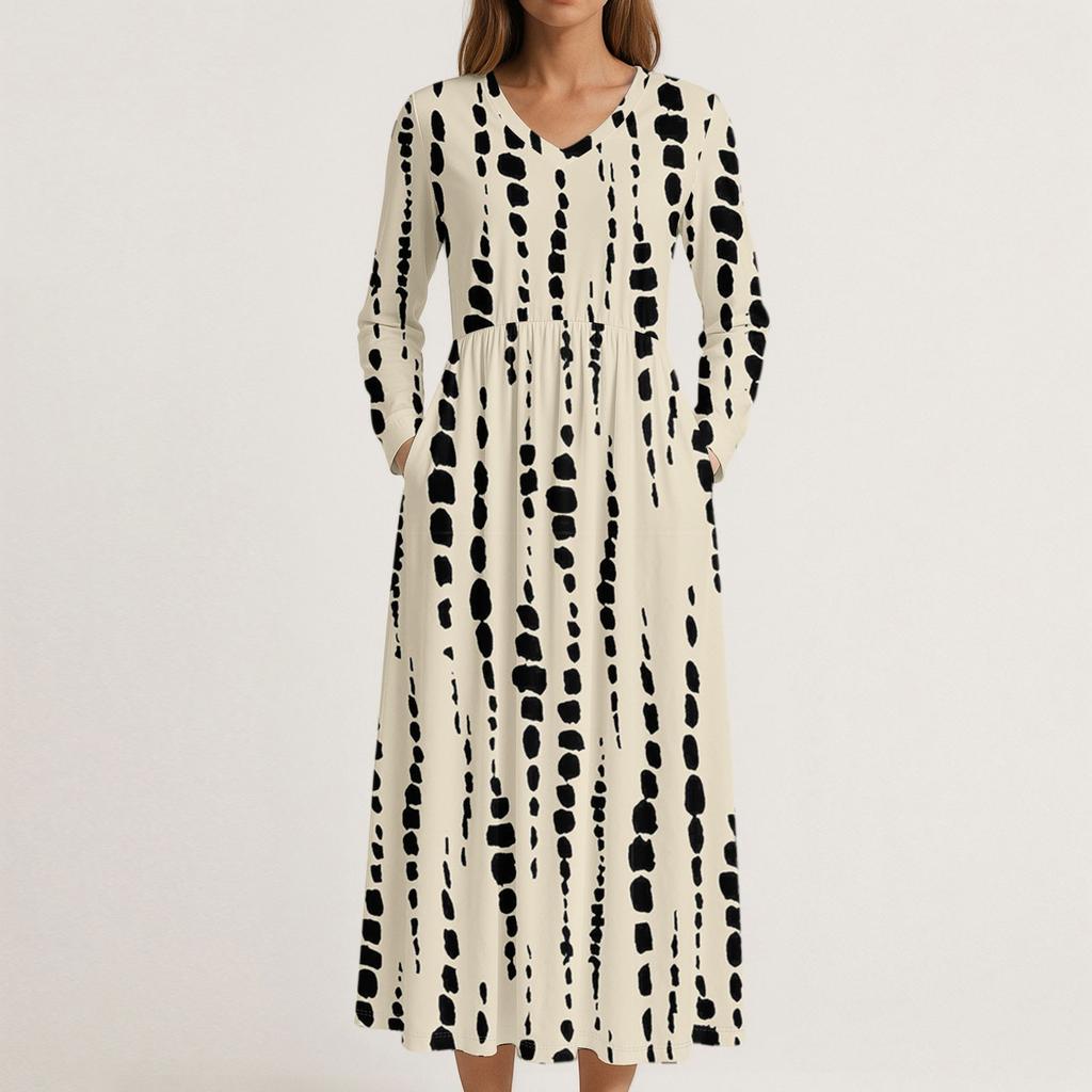 Kjole for kvinner Lang Boho Strandkjole Elegant Maxikjole V-hals Langermet Kjole med Lommer