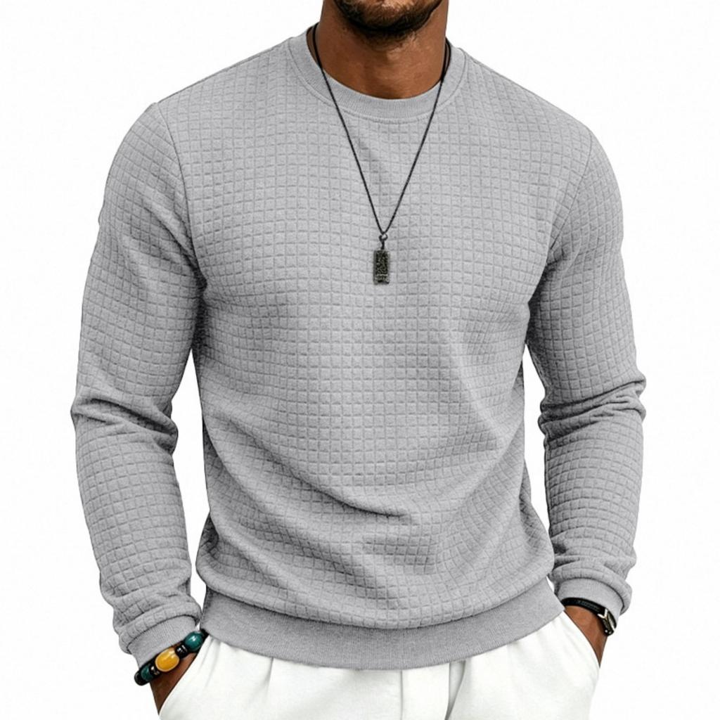 Men's Color Long Sleeve Sweatshirt, Neck, Loose Fit, Plaid Pattern Casual Pullover