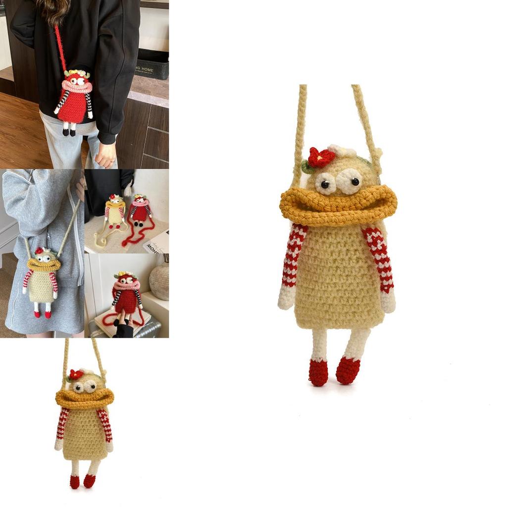 Funny Cute Big Mouth Woven Crossbody Bag With Top Open Design And Cellphone Pocket For Daily Use