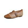 Fashion Women's new spring round toe retro low heel leather cowhide oversized hollow rivets Mary Jane breathable single shoe