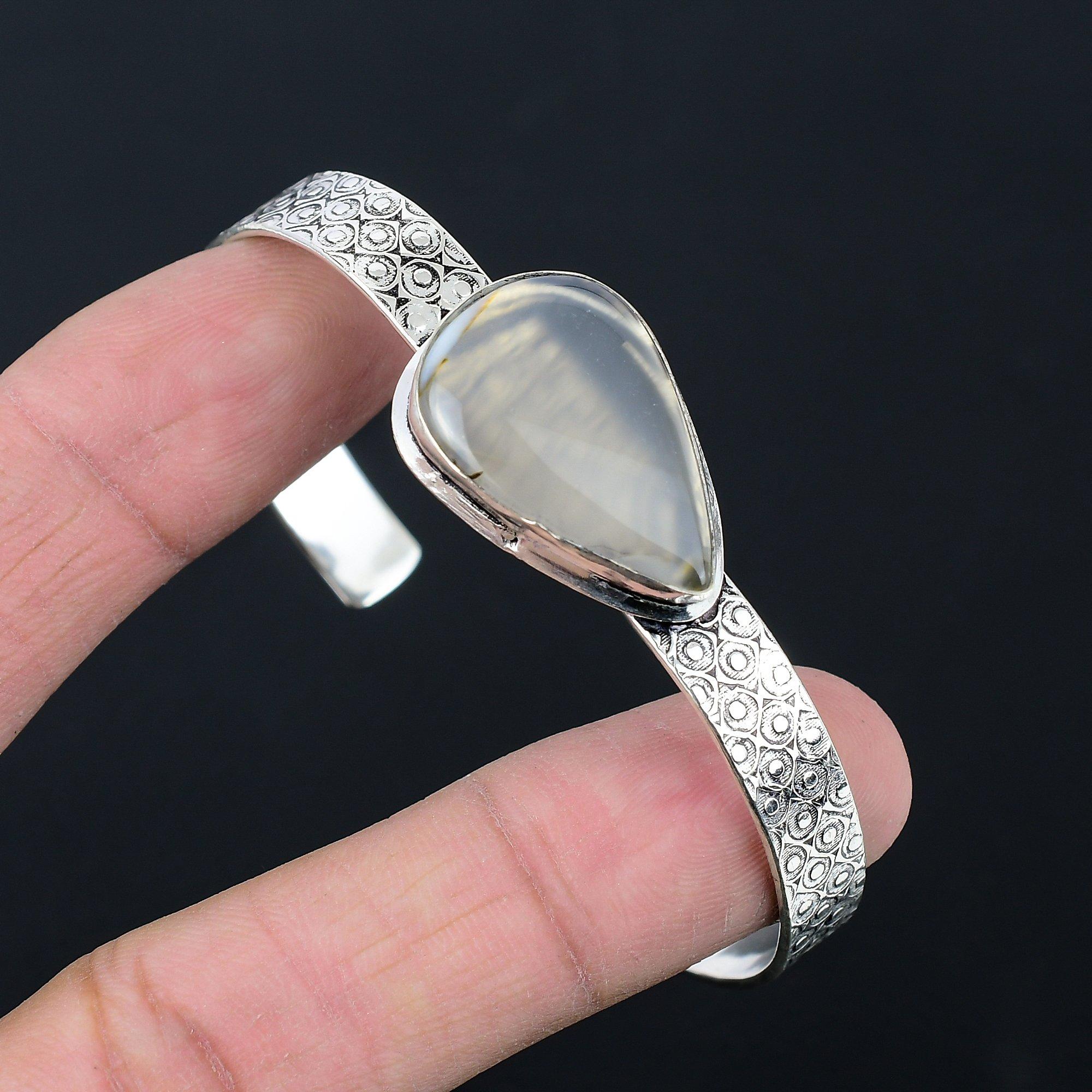 

Daughters Day Sale Sterling Silver Pear Natural Montana Agate New Trendy Bangle Adjustable