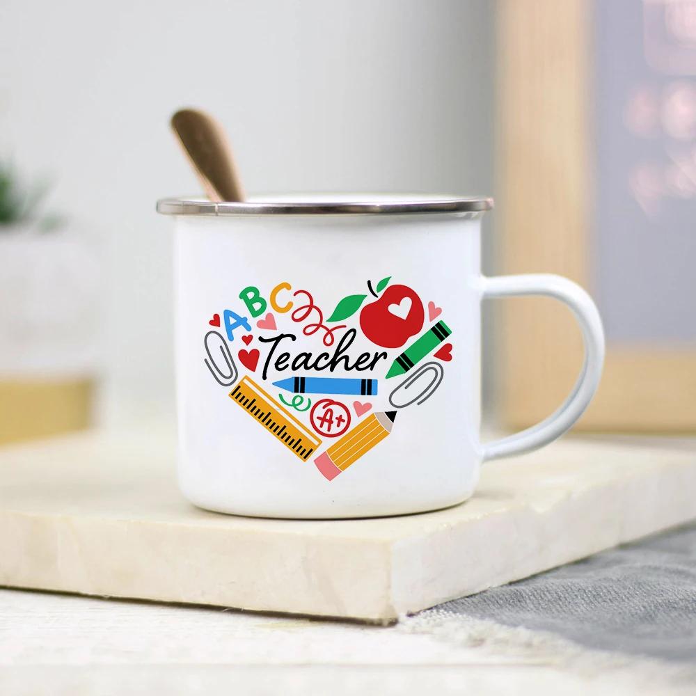 Es braucht ein großes Herz, um kleine Geister zu formen Lehrer Emaille Tasse Kreativer Lehrer Schule Wasserbecher Kaffeetassen Lehrertagsgeschenke