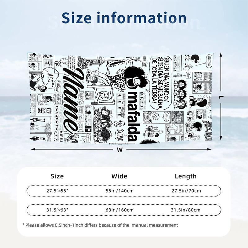 Mafalda Custom Name Printed Beach Towel Personalized Soft Towel For Swimming Beach Travel