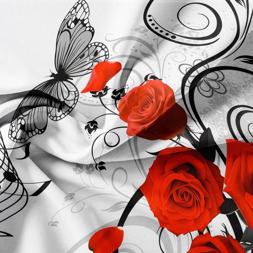 3pcs Red Rose Music Note Duvet Cover Set, Romantic Floral Butterfly Bedding, For Family Bedrooms Dormitories Hotels
