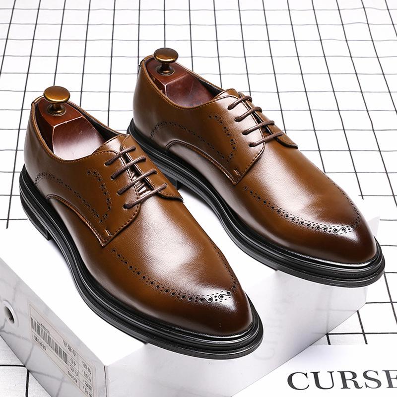 Cross-Border Large-Size Men'S Formal Leather Shoes Trend British Business Engraved Shoes Pointed Lace-Up Men'S Leather Shoes 3035-G