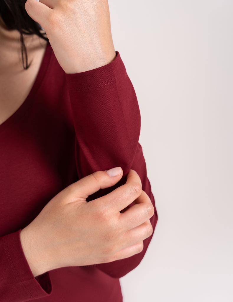 Women' Cotton Slim Fit Long Sleeve Blouse Moraj Wine Red