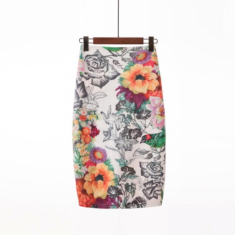 Printed Elegant Temperament Skirt Ladies Fashion Floral Bag Hip Skirt Sexy Summer Cool Retro Style