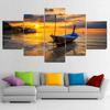 5 Panels Landscape Boat In Sunset Scenery Canvas Painting Nature Beach Posters and Prints Wall Art Picture Home Decor No Frame