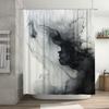 White Shower Curtain with Black Smoke Effect Decorative Print for Bathroom Decoration Polyester Material Waterproof Fabric Shr