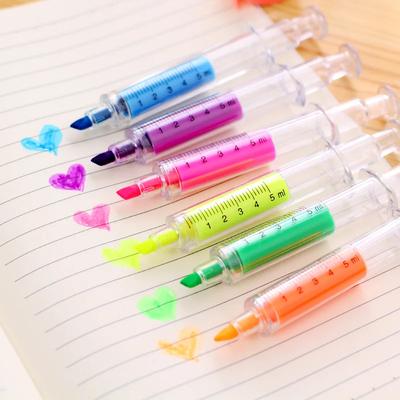 6Pcs Color Pen Syringe Highlighter Pen Syringe Needle Shape Mechanical Ballpoint for Office School Marker Writing Tool