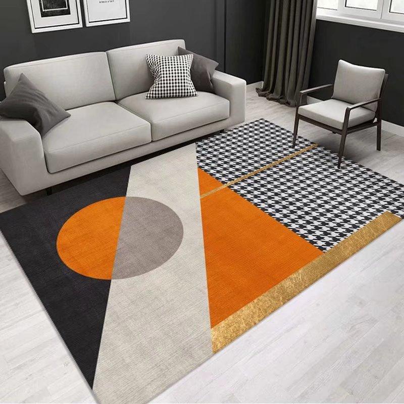 Soft Orange Living Room Carpet European Geometric Home Decoration Rug Washable Cloakroom Floor Mat Large Size Bedroom Rugs 2x3m