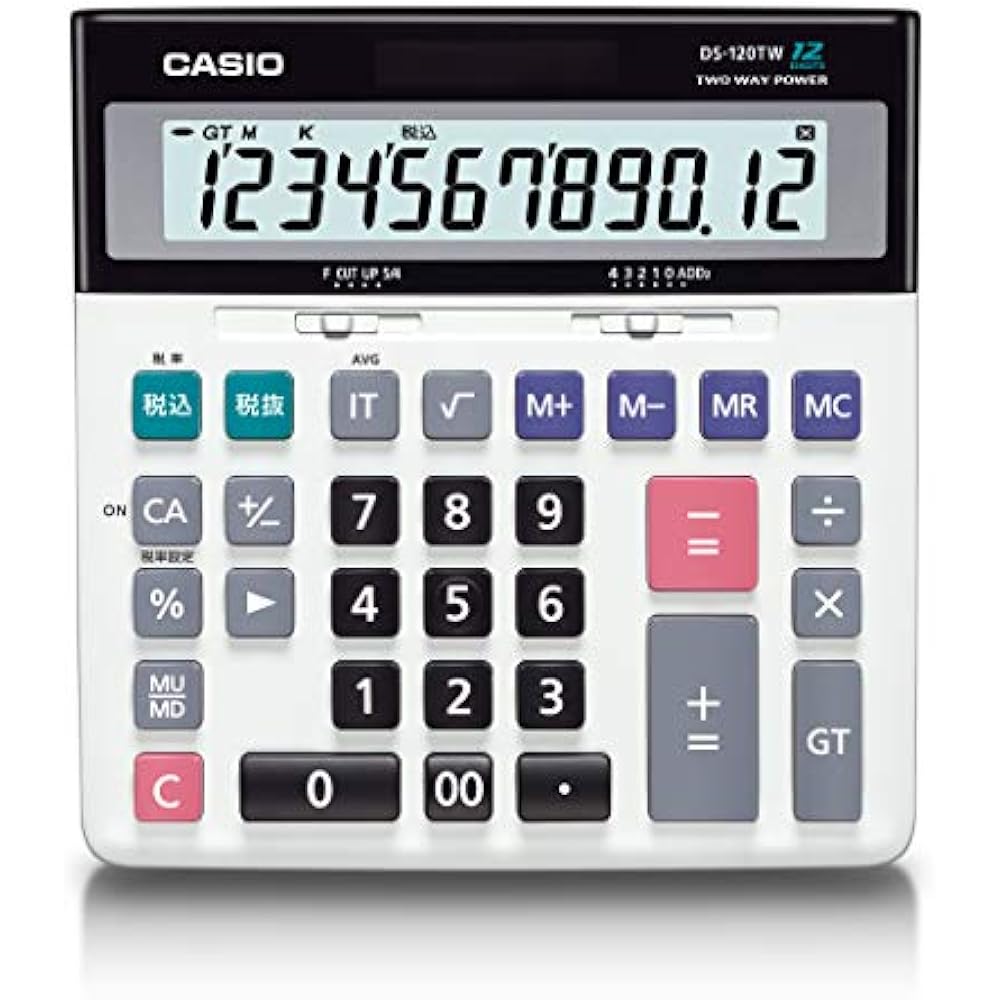 Casio Standard Calculator, Tax Calculation/Adder Method, Desk Type, 12 Digits, DS-120TW