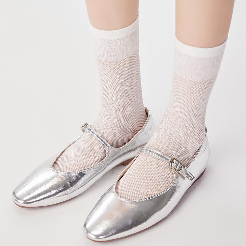 Mid-calf Socks for Women In Summer, Solid Color, Versatile, Breathable, Mesh, Pile Socks, Boneless, Sewn, Bow, Women's Net Socks
