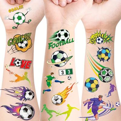 10 Sheets Kids Football Temporary Tattoo Stickers, Waterproof Soccer Fan Fake Body Art Tattoos For Men Women Children Party