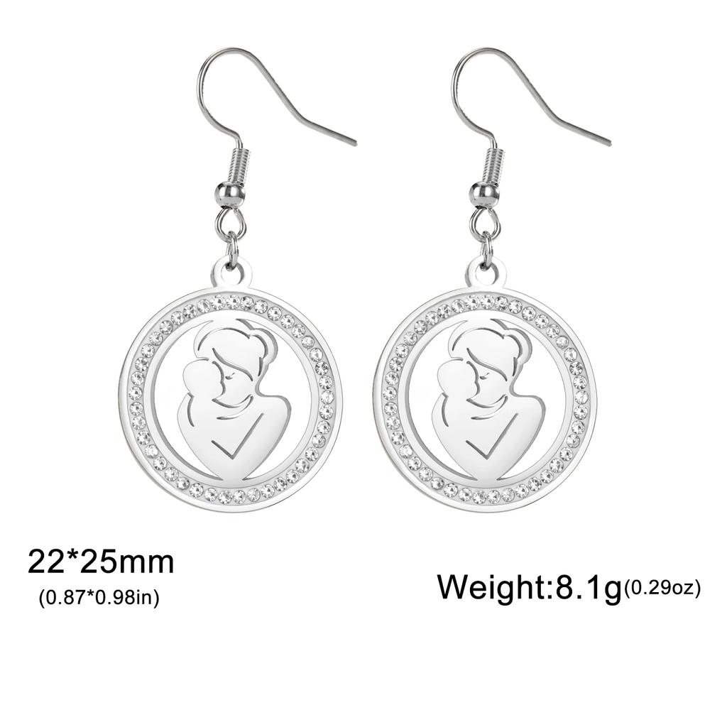 Cazador Clear Zircon Mom Baby Pregnant Mother Round Dangle Earrings Stainless Steel Jewelry Earrings Mother's Day Gift 2026
