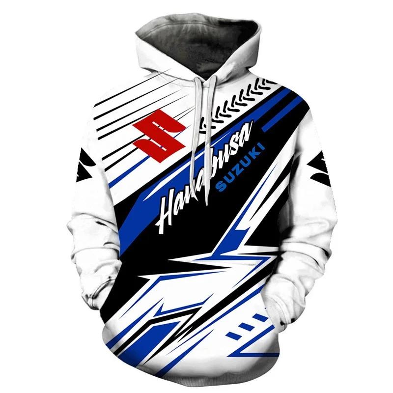 Men's 3D printed Su zu ki R logo hooded sweatshirt designed for Suzuki's autumn and winter endurance race, motorcycle enthusiast
