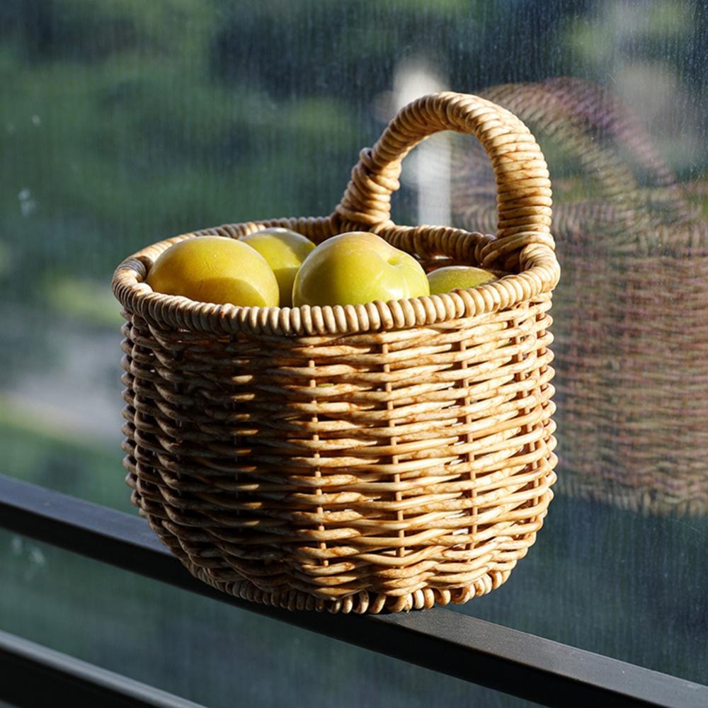 Woven Basket Storage Basket Flower Basket Artificial Rattan Hand Woven Basket for Kitchen Living Room