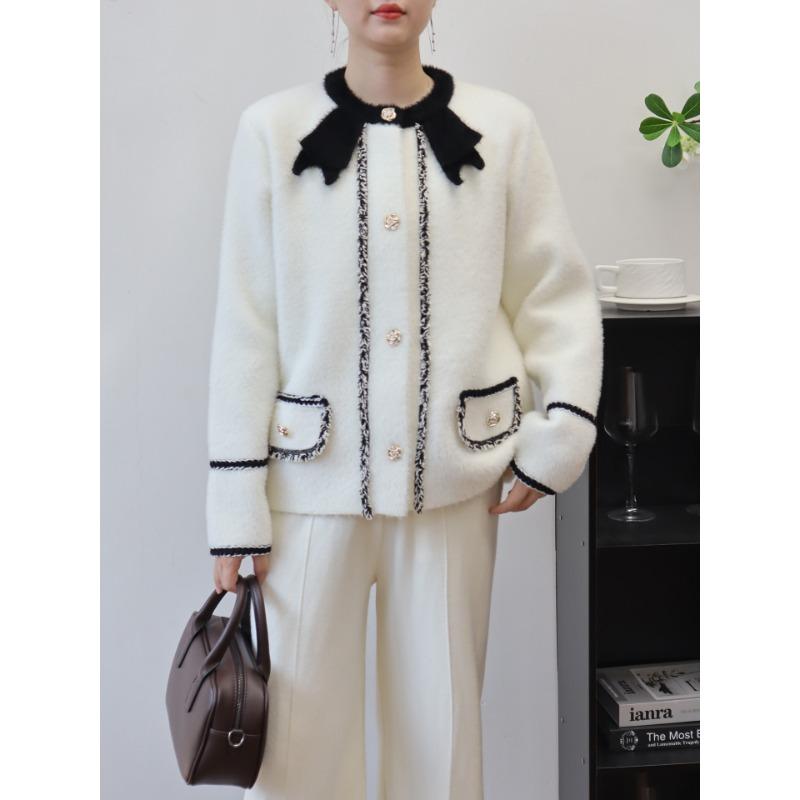 

Темпераментная куртка-свитер женская осенне-зимняя новая с бантом, с длинным рукавом, вязаный кардиган из искусственного норкового бархата one size fits all