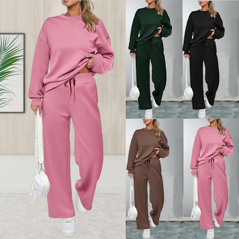 

2025 Knitted Women s Wide Leg Pocket Pants Set Dark green 4XL