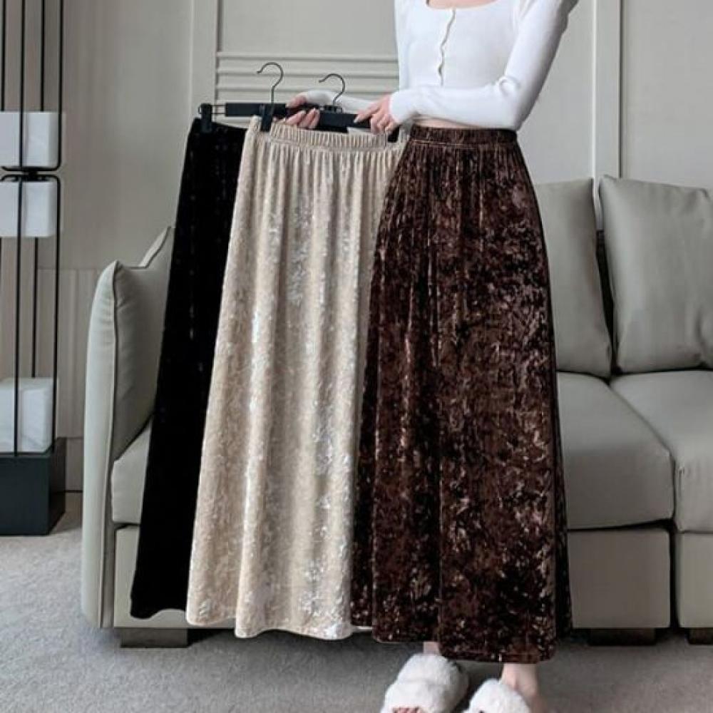 Navava Women Velvet Crush Banded Long Skirt Ns487