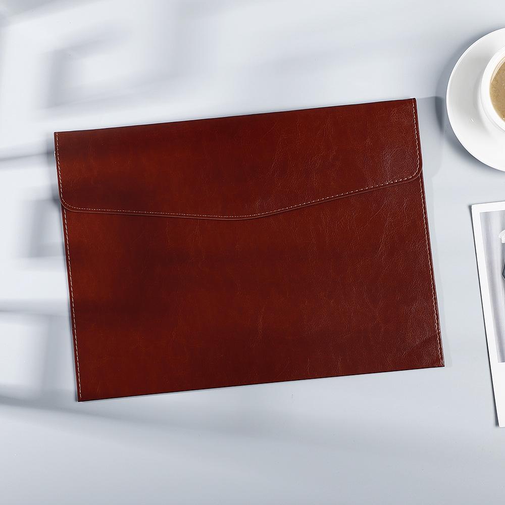 Waterproof Leather A4 Document Folder with Snap Button Closure - Portable, Large Capacity, Business File Organizer
