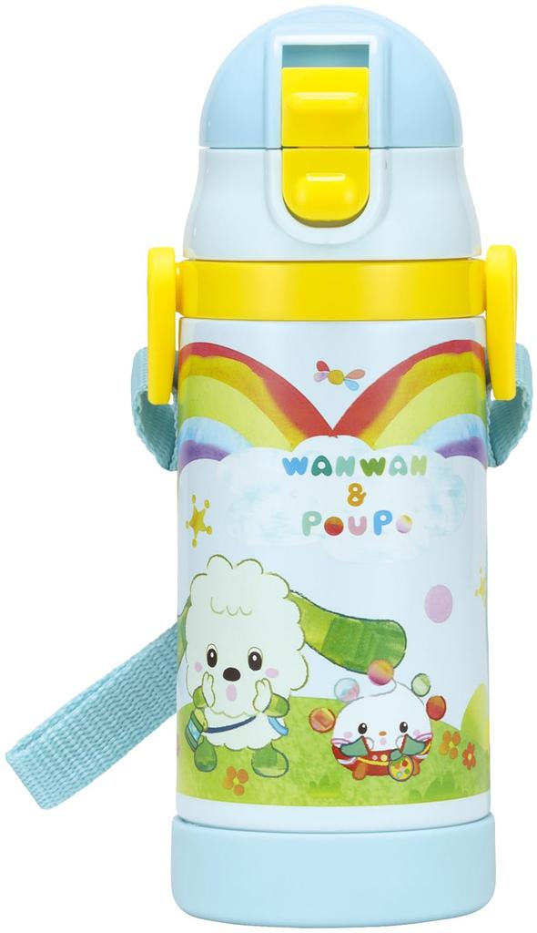 Skater Vattenflaska i Rostfritt Stål med Handtag och Baby Inai Inai Tvåvägs Dubbelhandtagssugrör, 350ml, Mug, Baa, 25cm, STWM3N-A