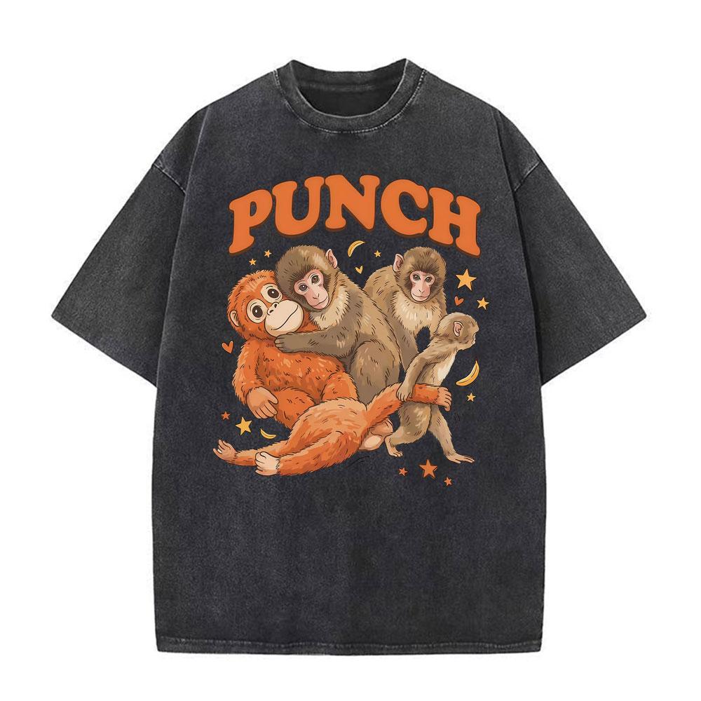 Punch The Funny Monkey Graphic T Shirt Unisex Women Clothing High Quality Crewneck Tshirts Oversized Vintage Washed Humor T Shirts