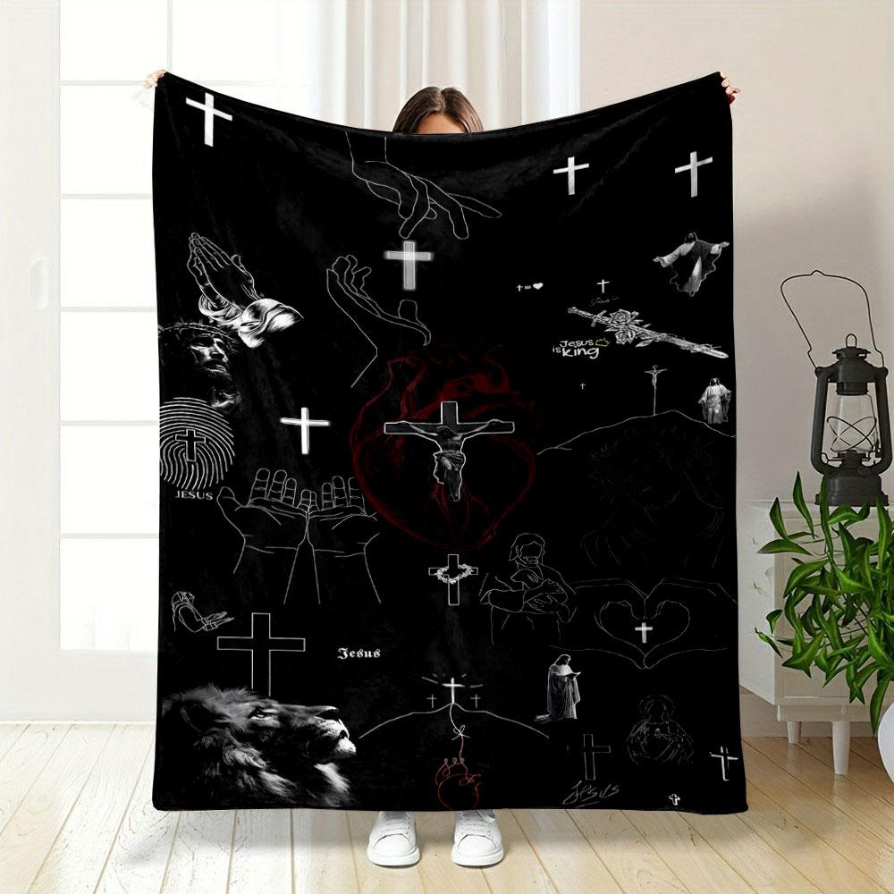 Jesus Cross Faith Blanket Printed Blanket for Living Room Bed Couch lunch break Soft Cozy Blanket for Friend's festival Gift