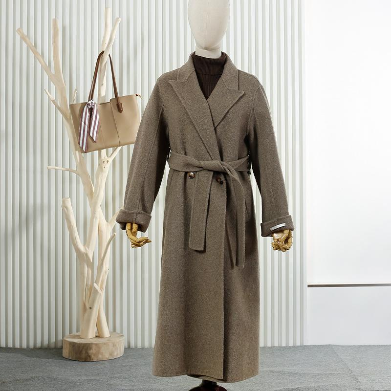 New suit collar wool double-sided woolen coat loose lace-up women's long wool woolen coat