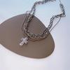 Zircon Cross Pendant Necklace Women Girl Sweet Cool Style Y2K Multi Layered Clavicle Chain Jewelry Birthday Party Accessories