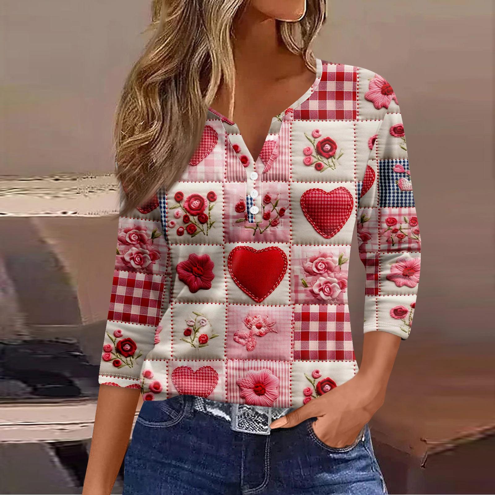 

Жен. Футболка Футболка С принтом Пуговицы Рукав 3/4 Повседневные Выходные Мода Классический Классический V-образный вырез Обычный Верх M