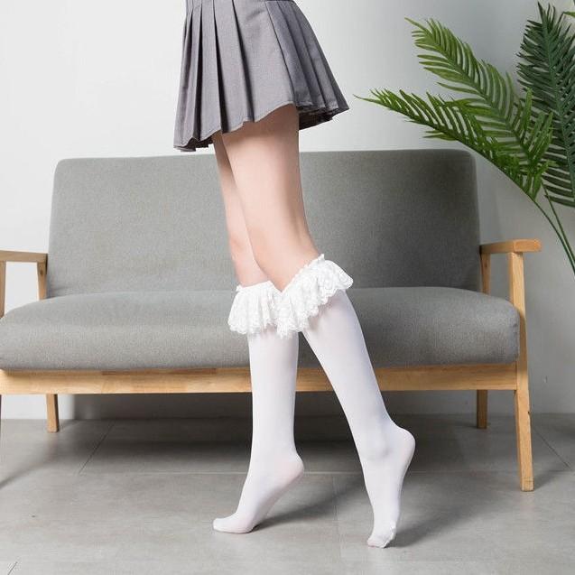 Japanese Lolita Velvet Knee Long Tube Lace Socks Girl Anime Cosplay Tube Socks Girl
