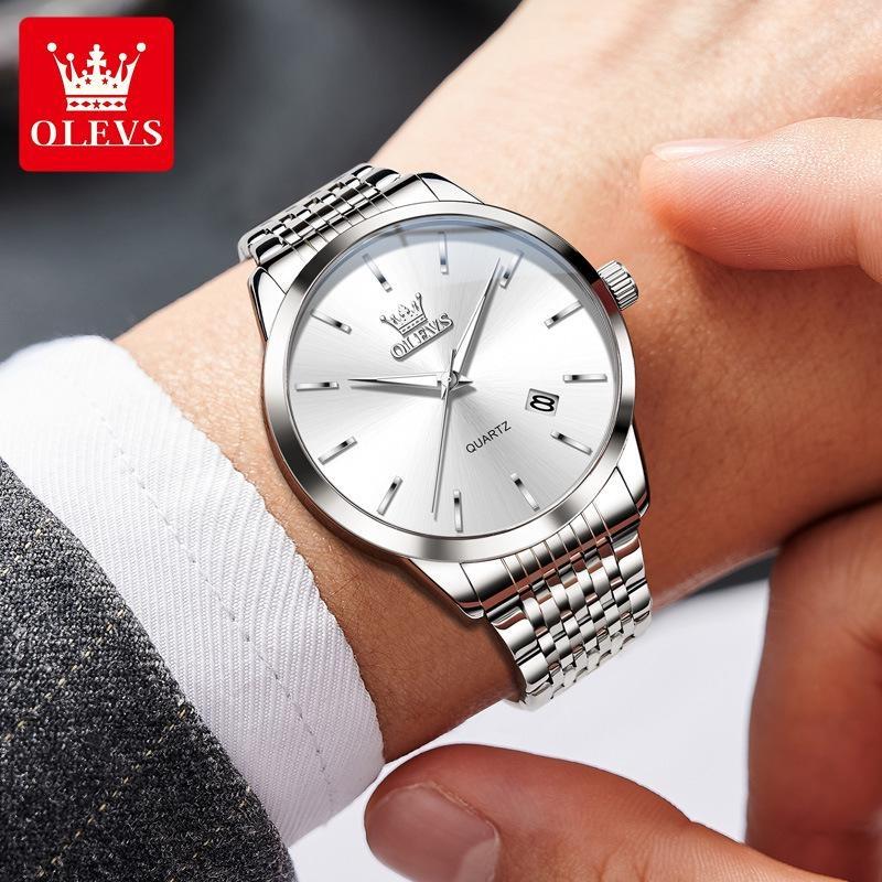OLEVS Original Quartz Men's Watches Fashion Simple Stainless Steel Strap Waterproof Auto Date Luminous Wrist Watches for Man