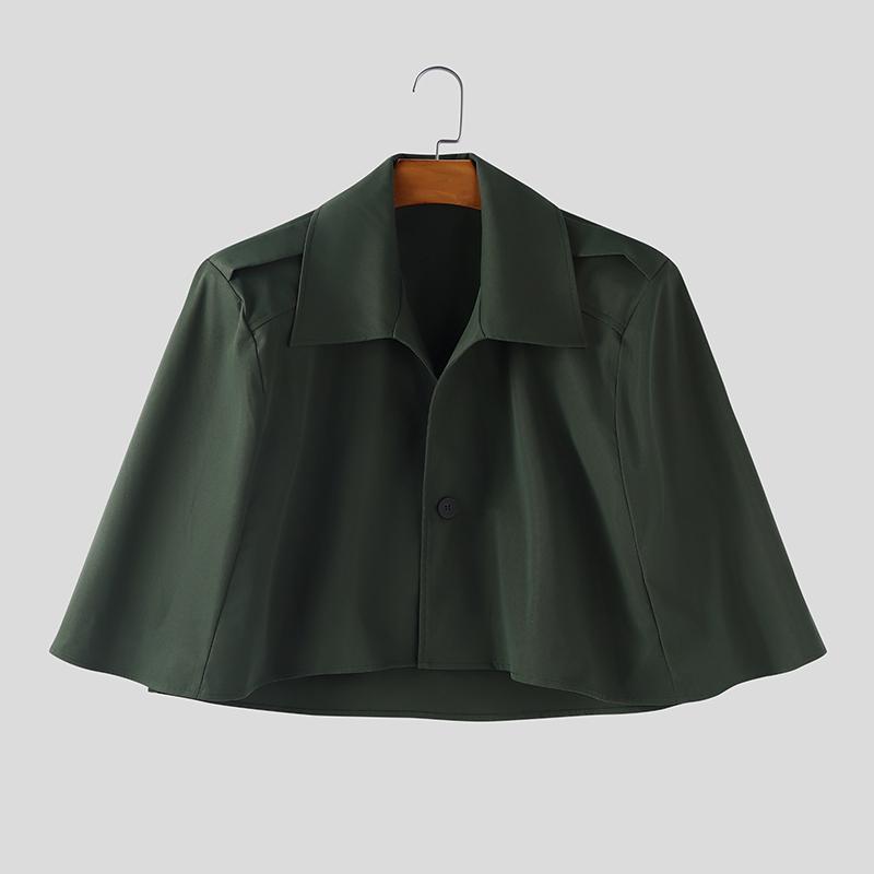 

INCERUN Men Lapel Open Front Cloak Casual Loose Cropped Cape Coats 5XL зелёный