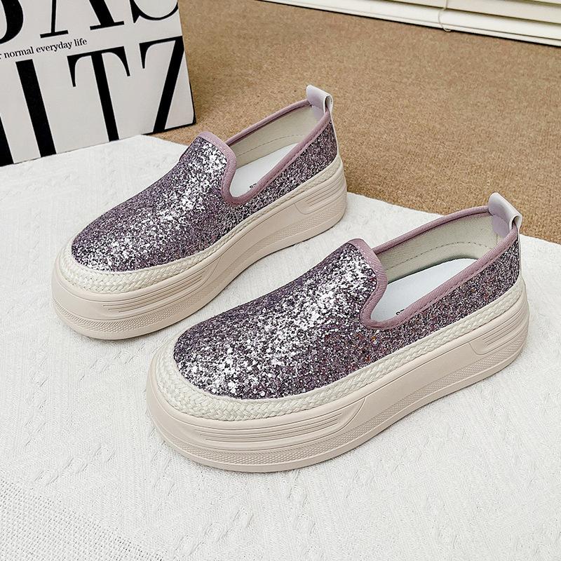 

Лоферы на платформе Fisherman с пайетками, женские, весна 2025, новые, ленивые, с одной педалью, дышащие, модные, повседневные, одинарные туфли для женщин 39 фиолетовый