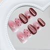 Three-dimensional cat's eye wine red love blush silver bow temperament white European and American style removable nail art pieces 30 pieces