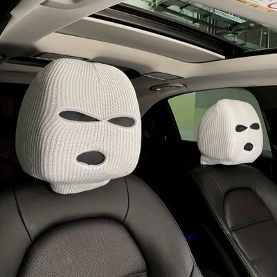 2 Stück Set Auto Kopfstütze Sitz Kopfbezug Persönlichkeit Lustig Auto Universal Kopfstützenbezug Schwarz und Weiß Kopfbezug