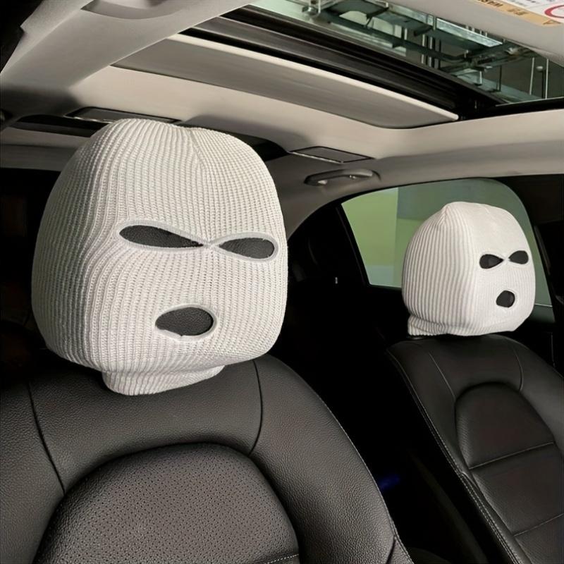 2pcs Set Car Headrest Seat Head Cover Personality Funny Car Universal Headrest Cover Black and White Headcover