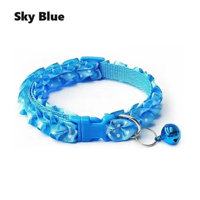 

1 Pc Cute Pet Dog Cat Lace Bell Collar Adjustable Small Medium Dogs Necklace Pet Accessories небесно-голубой