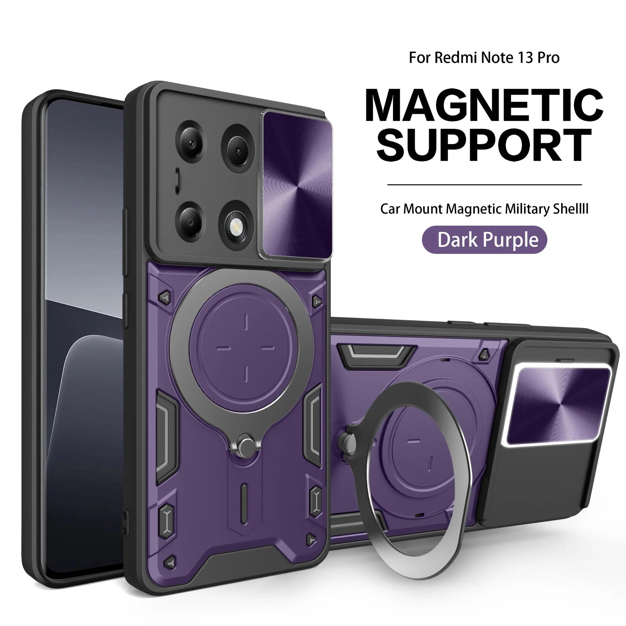 

Shockproof Magnetic Case for Redmi Note 13 Pro 5G 4G Note13 Pro plus POCO X6 Pro 5G Slide Camera Lens Ring Stand Protect cover Redmi Note13Pro Plus