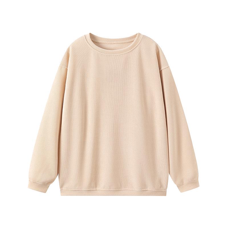 Women's Autumn/Winter Corduroy Round Neck Sweatshirt - Casual Long Sleeve Fashion Pullover